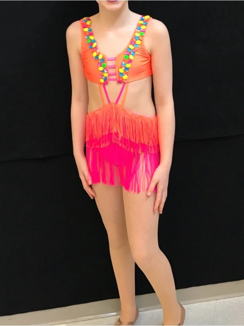 Vibrant Orange & Hot Pink Fringe Kids One-Piece